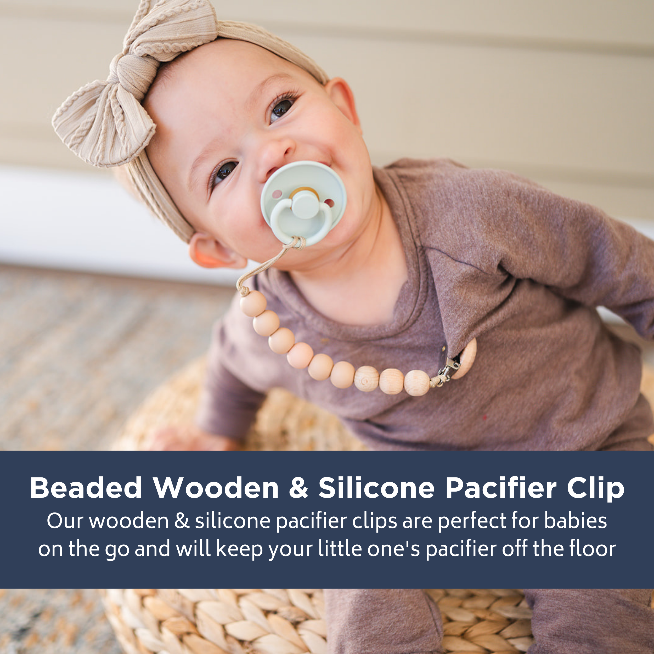 Beaded Wooden & Silicone Pacifier Clip