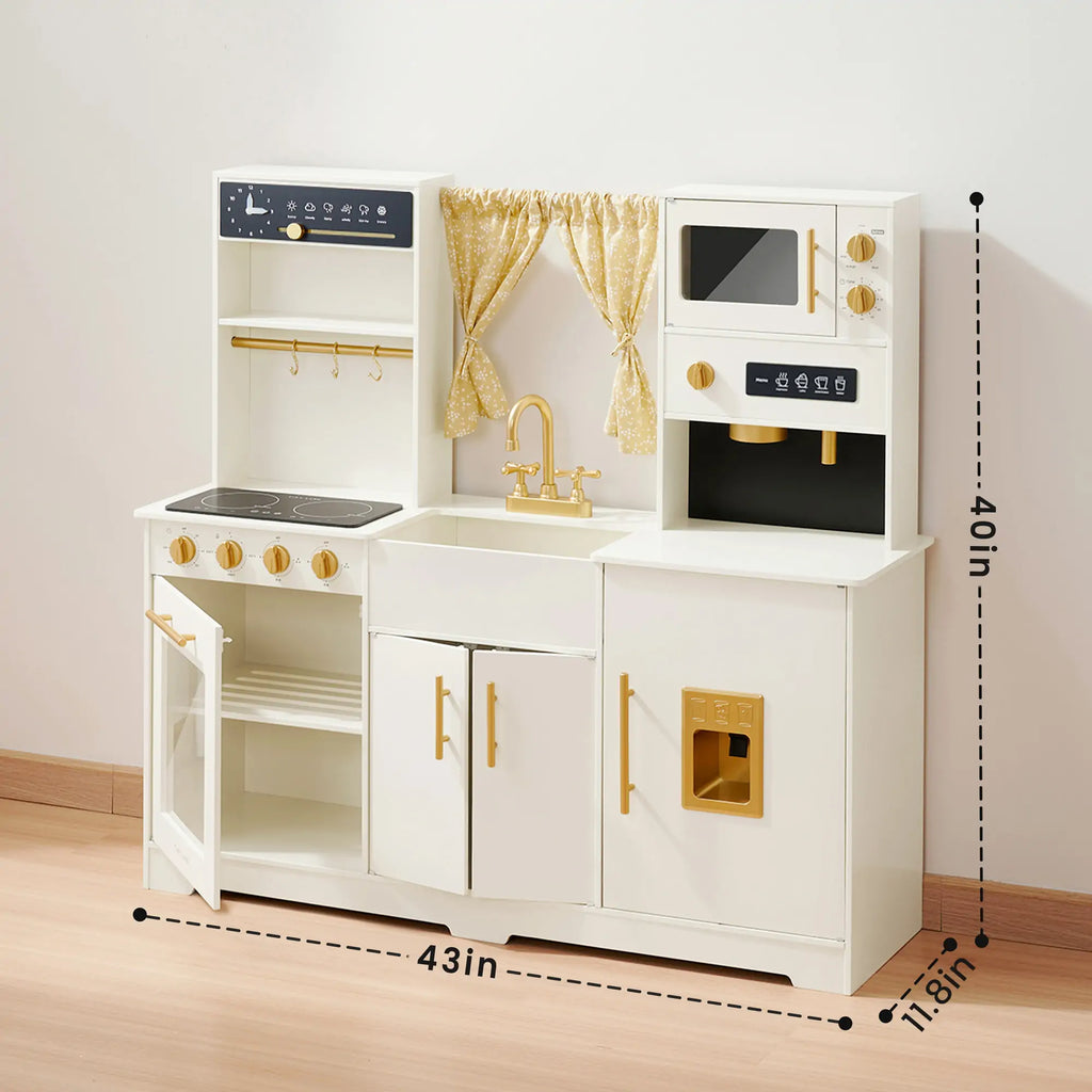 Tiny Land® Iconic Wooden Play Kitchen – Cream Pretend Cooking Set for Kids